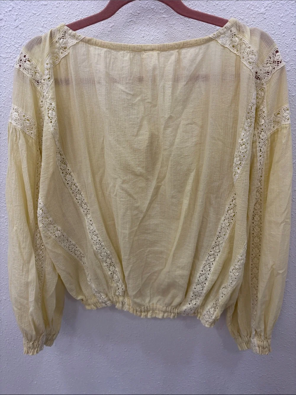 Free People Pale Yellow Embroidered Peasant Top